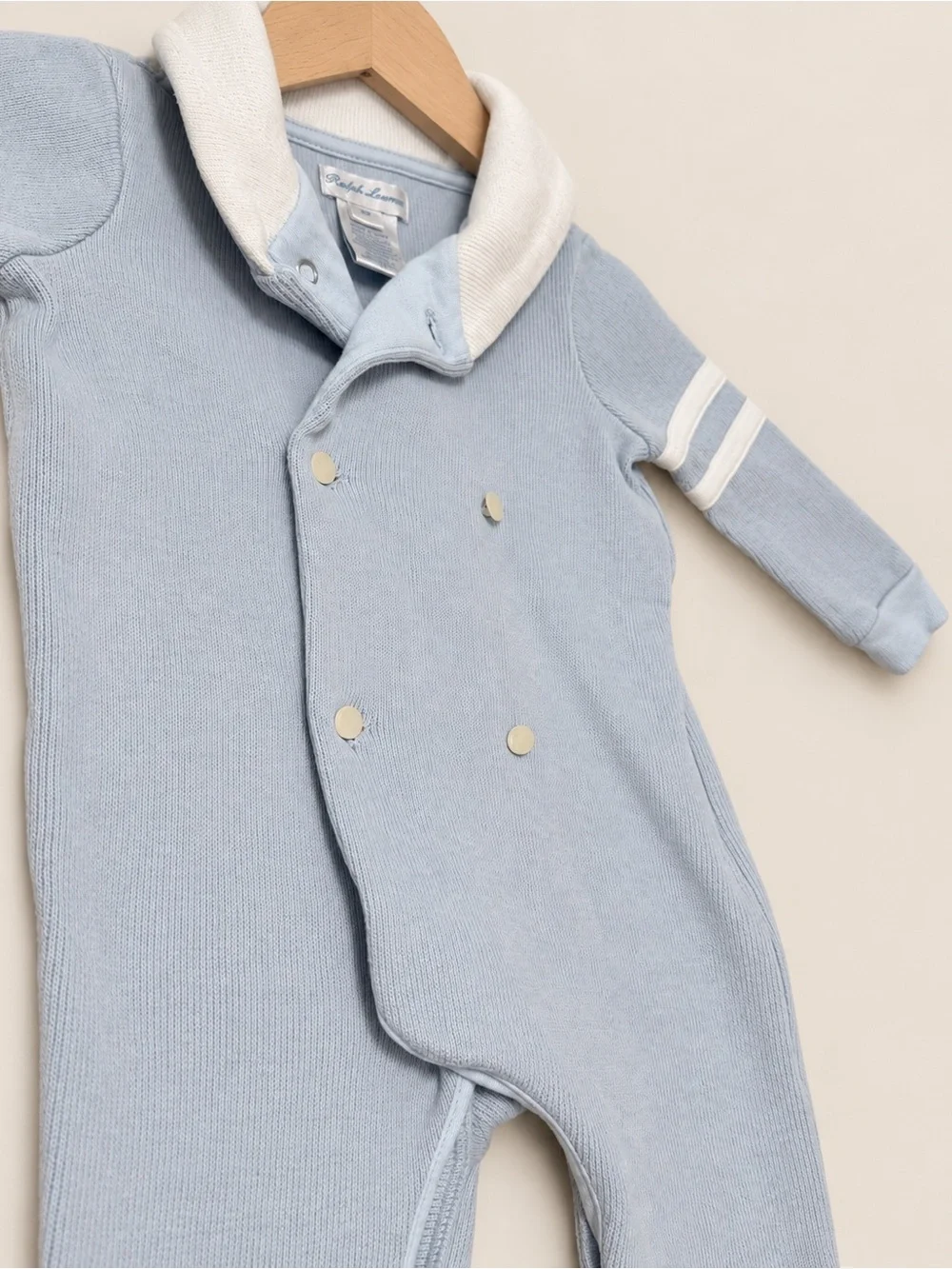 Ralph Lauren Baby Blue Knit Footed Coverall 9M